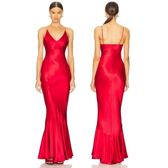 Retrofete Rosalia Maxi Dress Satin Party Formal Gala Prom Hoco Statement Red XS - Picture 1 of 12